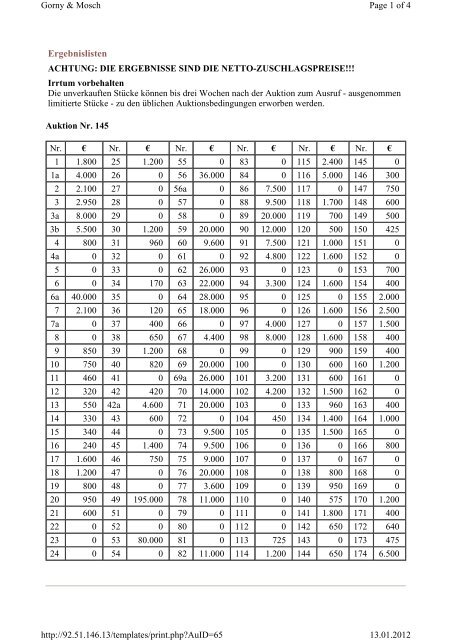 Ergebnisliste Auktion 145 - Gorny & Mosch GmbH