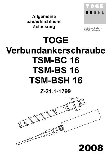 TOGE Verbundankerschraube TSM-BC  16 TSM-BS 16 TSM-BSH 16