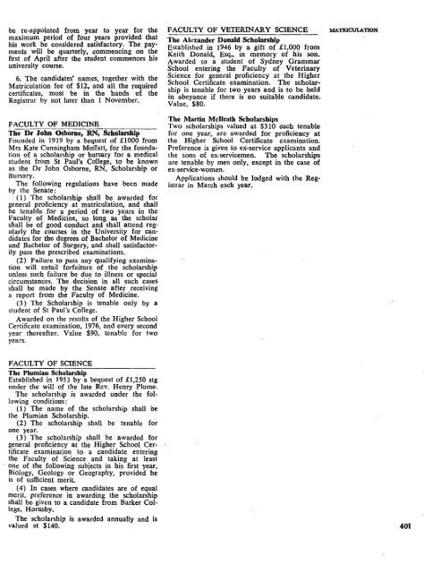 SCHOIARSHIPS, FACULTY OF