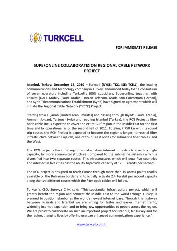 superonline collaborates on regional cable network project - Turkcell