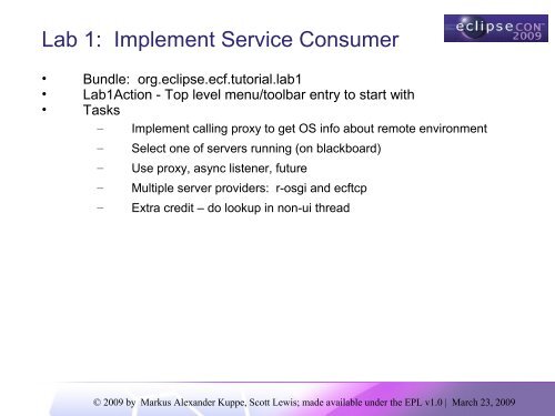 Tutorial: Designing Eclipse APIs Boris Bokowski, John Arthorne, Jim ...