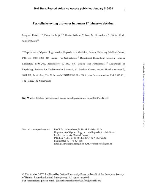 Pericellular-acting proteases in human 1 trimester decidua.