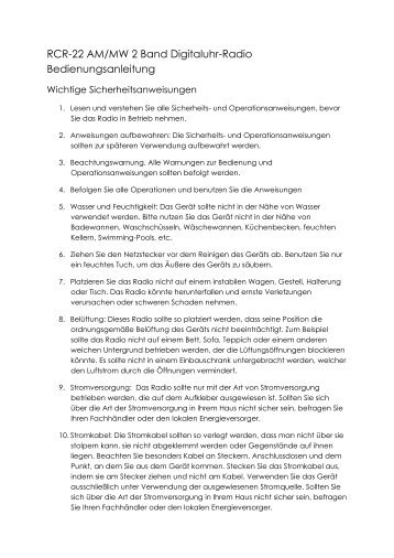 Sangean RCR 22 Bedienungsanleitung - deutsch - Thiecom