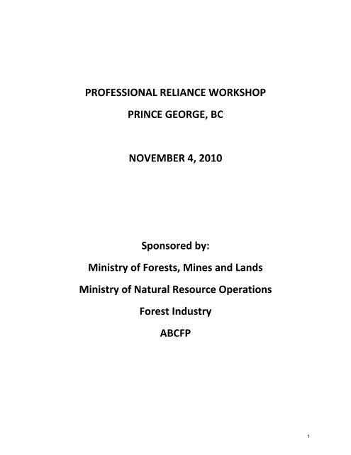November 4th, 2010 - Prince George, Agenda ... - Ministry of Forests