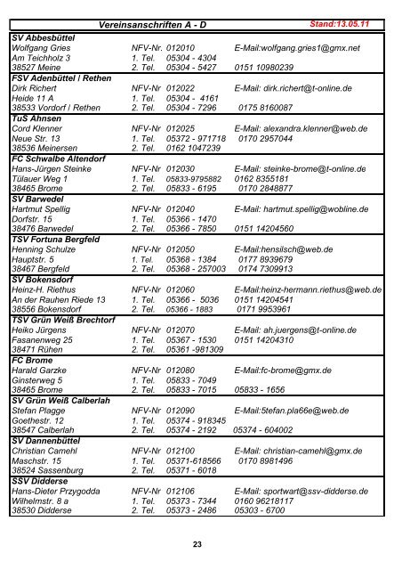 vereinsanschriften Herren 2010-2011 (Seite 23) - NFV-Kreis Gifhorn