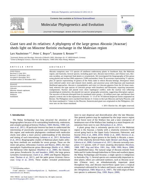 Giant Taro And Its Relatives A Phylogeny Of The Large Genus Alocasia