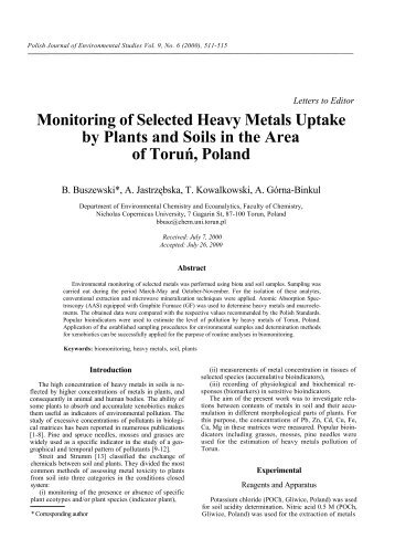 Monitoring of Selected Heavy Metals Uptake by Plants and Soils in ...