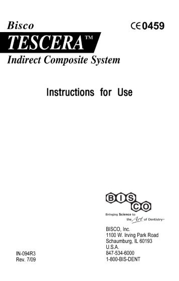 tescera instruction sheet - Bisco, Inc.