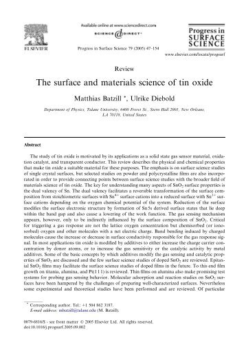 The surface and materials science of tin oxide - Diebold, Tulane ...