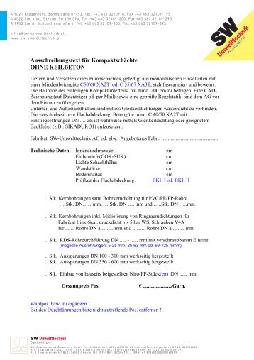 Ausschreibungstext - SW Umwelttechnik