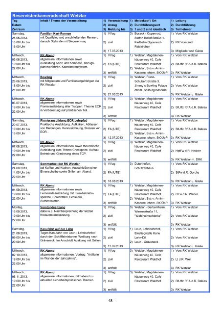 Veranstaltungskalender - Reservistenkameradschaft Limburg