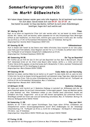 Homepage Ferienprogramm_Goessweinstein_2011 - Gößweinstein