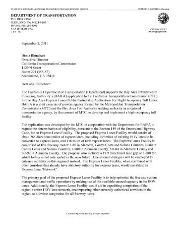 Caltrans Letter of Support and Traffic Operational Assessment