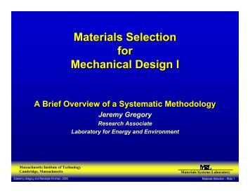 Materials Selection for Mechanical Design I