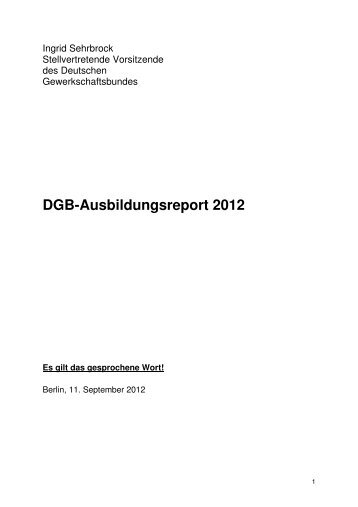 Ausbildungsreport 2012: Statement Ingrid Sehrbrock - DGB-Jugend