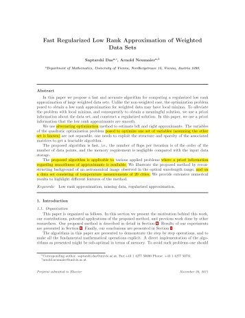 Fast Regularized Low Rank Approximation of Weighted Data Sets
