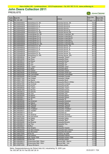 John Deere Collection 2011 - Hans Anliker AG • Landtechnik ...