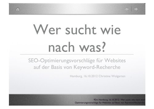 Christine Wolgarten, SEO-Optimierungsvorschläge für Websites