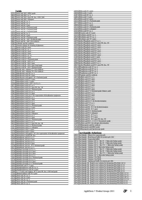 Download complete Product List by Product Groups 2011 - AppliChem