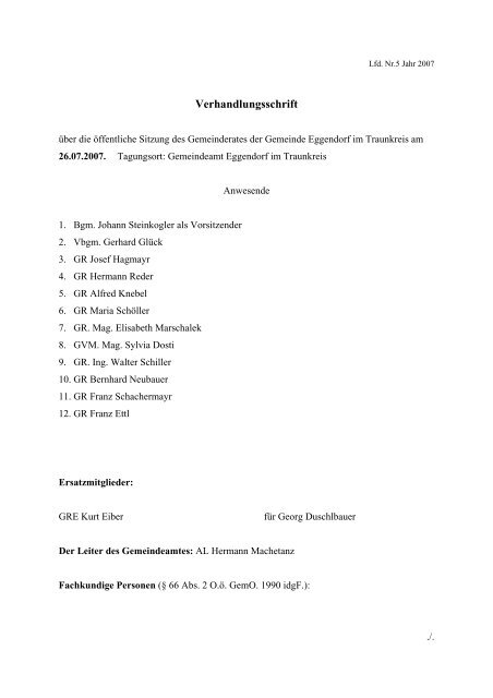 Verhandlungsschrift - Eggendorf im Traunkreis