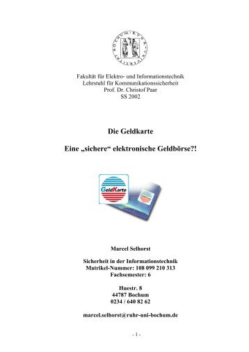 Die Geldkarte Eine „sichere“ elektronische Geldbörse?! - Selhorst