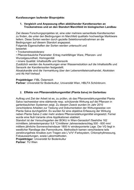 Experimente und Praxisversuche von Biobauern in Österreich