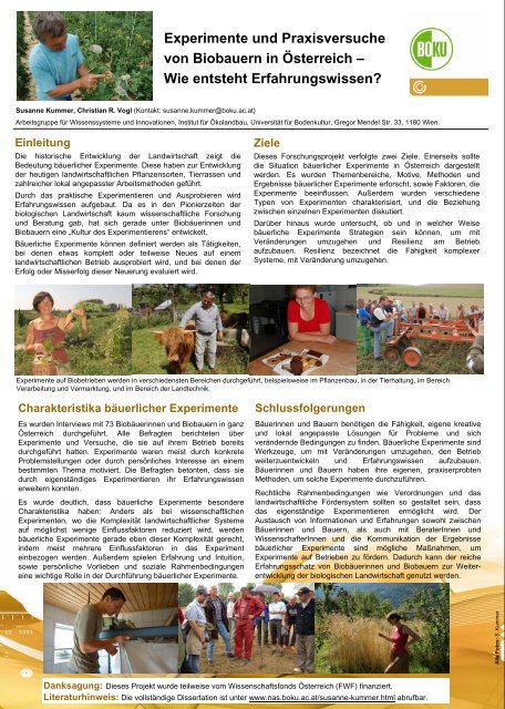 Experimente und Praxisversuche von Biobauern in Österreich