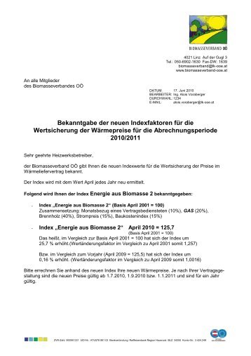 Index Energie aus Biomasse 2 - Biomasseverband OÖ