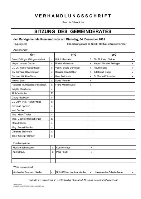 SITZUNG DES GEMEINDERATES - Marktgemeinde Kremsmünster