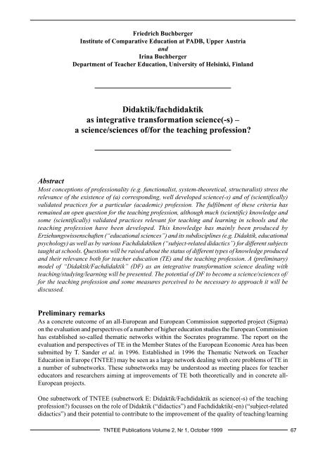 Didaktik/Fachdidaktik as Science(-s) of the Teaching ... - tntee