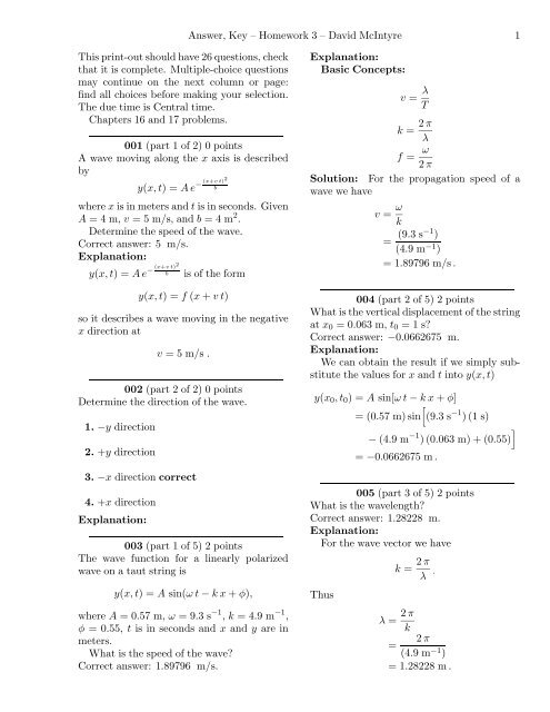 Answer, Key – Homework 3 – David McIntyre 1 This - Physics at ...