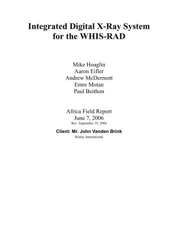 Integrated Digital X-Ray System for the WHIS-RAD - Diagnostic ...