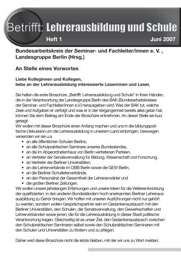 Heft 1 - Juni 2007 - Bundesarbeitskreis der Seminar