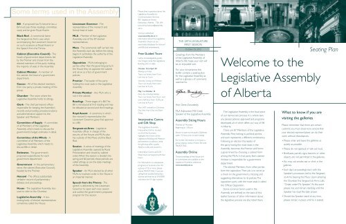 Chamber Seating Plan - Legislative Assembly of Alberta