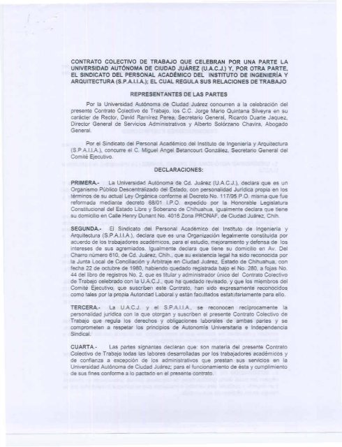 Contrato Colectivo de Trabajo UACJ-SPAIIA - Universidad ...