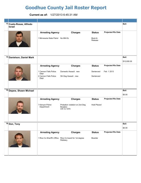 Jail Roster Internet - Goodhue County