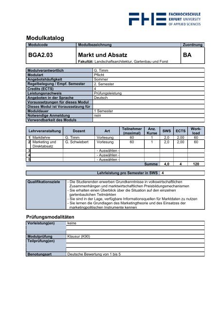 Modulkatalog BGA1.01 Allgemeine Botanik BA