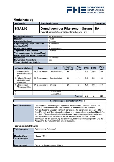 Modulkatalog BGA1.01 Allgemeine Botanik BA