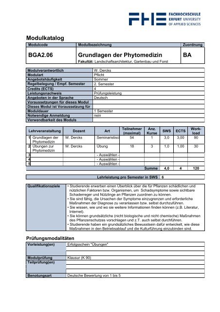 Modulkatalog BGA1.01 Allgemeine Botanik BA