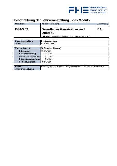 Modulkatalog BGA1.01 Allgemeine Botanik BA