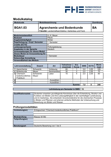 Modulkatalog BGA1.01 Allgemeine Botanik BA