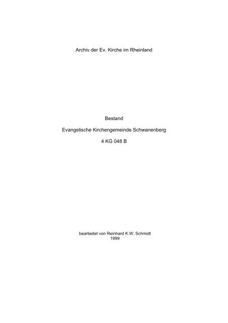 Ev. Kirchengemeinde Schwanenberg - Archiv der Evangelischen ...