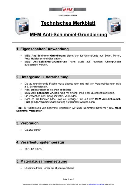TM Anti-Schimmel-Grundierung - MEM Bauchemie GmbH