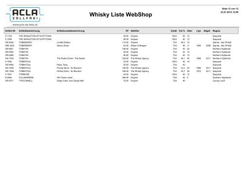 Whisky Liste Webshop - Acla da Fans