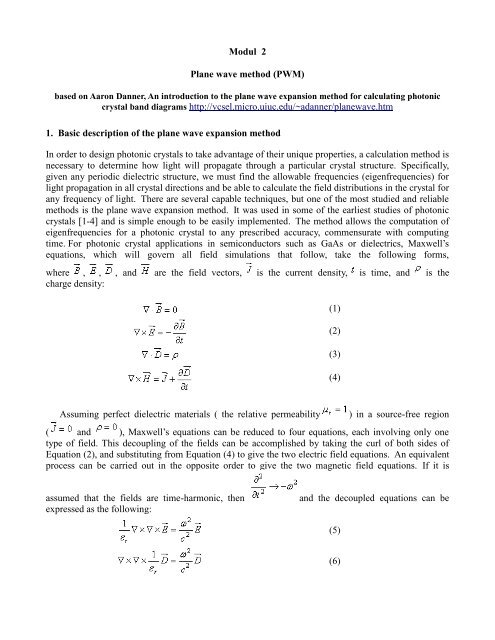 Modul 2 Plane wave method (PWM) crystal band diagrams http ...