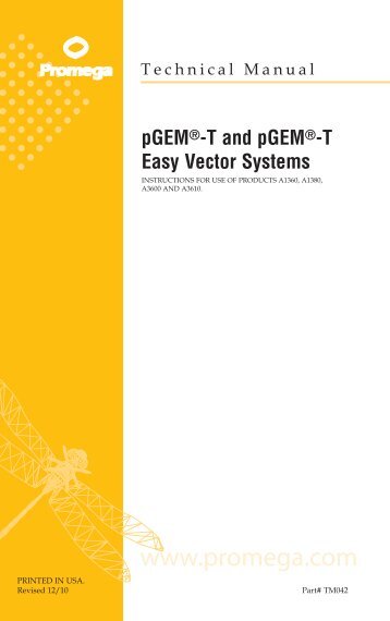 pGEM-T and pGEM-T Easy Vector Systems Technical ... - Promega