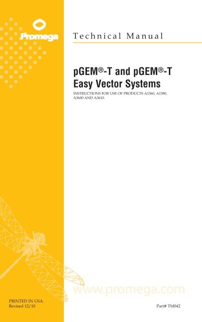 pGEM-T and pGEM-T Easy Vector Systems Technical ... - Promega
