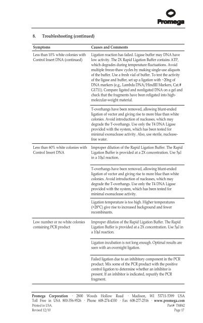 pGEM-T and pGEM-T Easy Vector Systems Technical ... - Promega