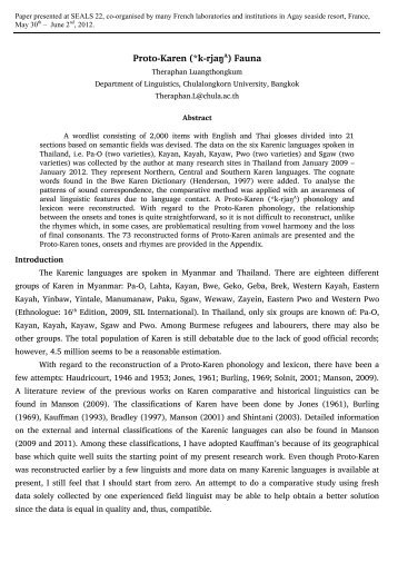 Proto-Karen - Journal of the Southeast Asian Linguistics Society