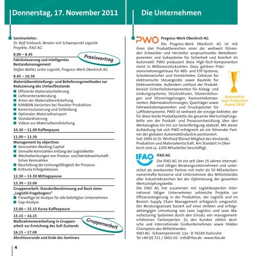 Schlanke Produktionslogistik – Live